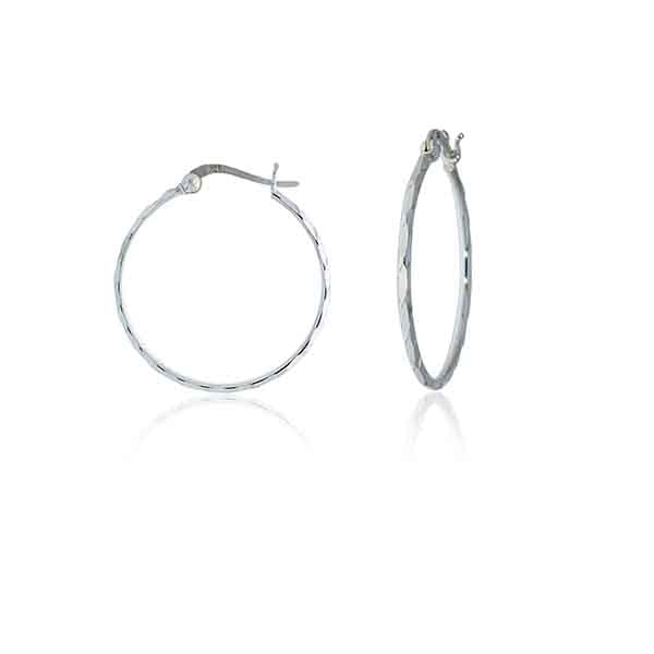 Silver Faceted Medium Hoop Earrings