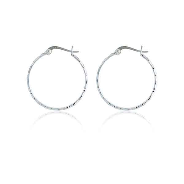 Silver Faceted Medium Hoop Earrings
