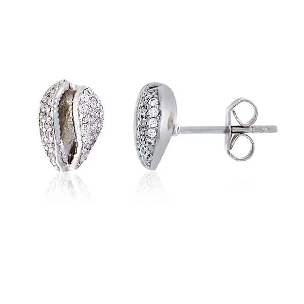 Silver Cz Set Cowrie Shell Stud Earrings