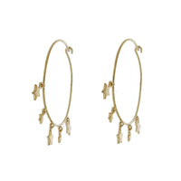 Yellow Gold Plated Wire Hoop Earrings With Stars