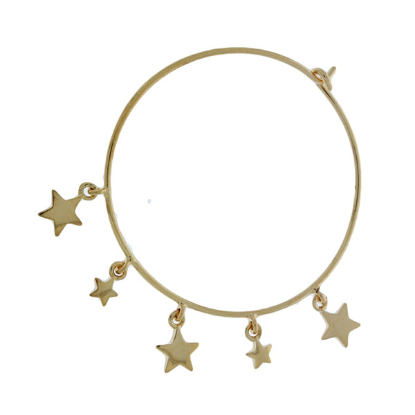 Yellow Gold Plated Wire Hoop Earrings With Stars