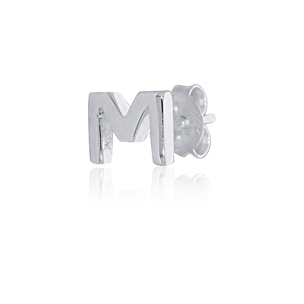 Mojo Silver Single Initial M Stud Earring
