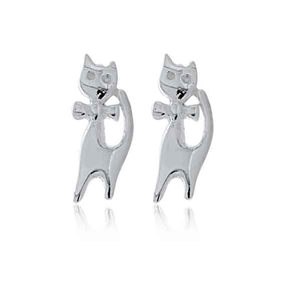 Silver Cat Stud Earrings