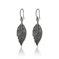 Silver Engraved Filigree Leaf Earrings