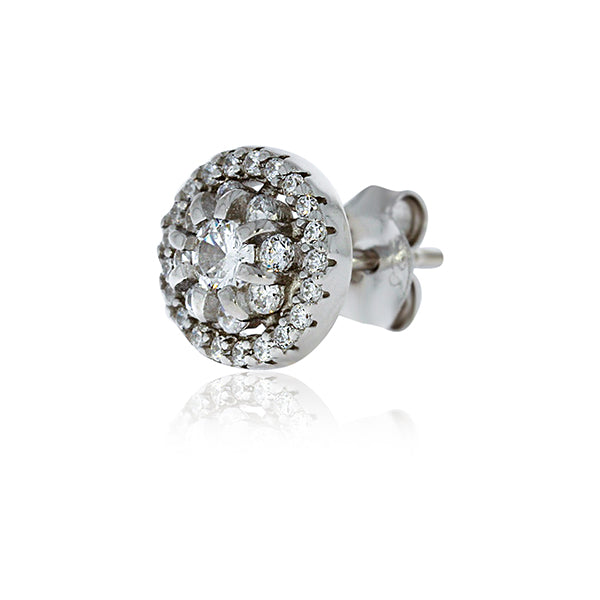 Silver Halo Stud Earrings With Pave Centre - 8.8mm