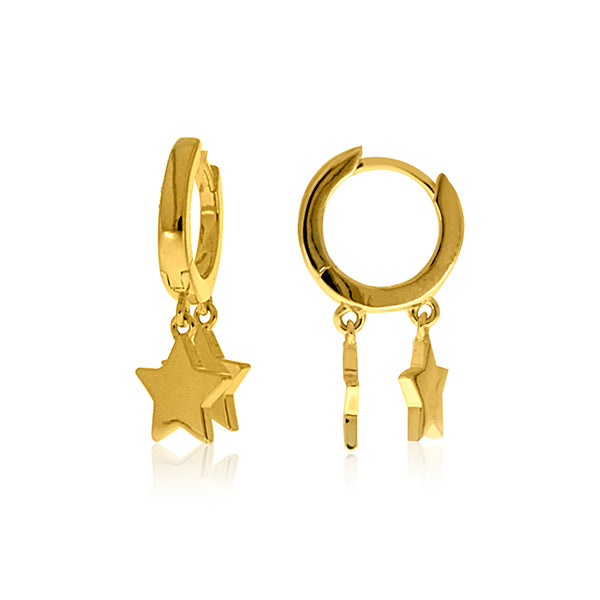 Yellow Gold Plated Huggies With Star Drops