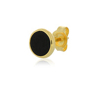 Yellow Gold Plated Round Onyx Studs