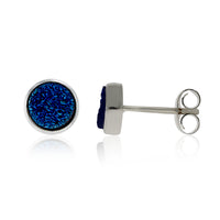 Sparkly Blue Druzy Agate Silver Stud Earrings