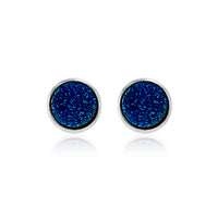 Sparkly Blue Druzy Agate Silver Stud Earrings