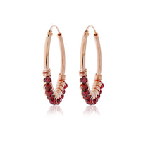 Rose Gold Plated Hoop Earrings With Garnet Beads