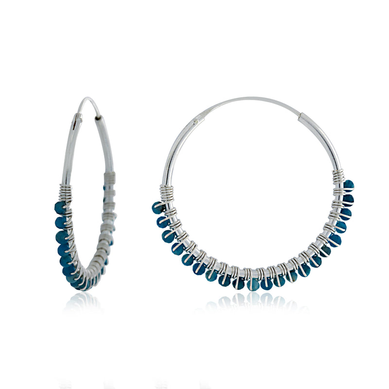 Silver Hoop Earrings With Apatite Beads