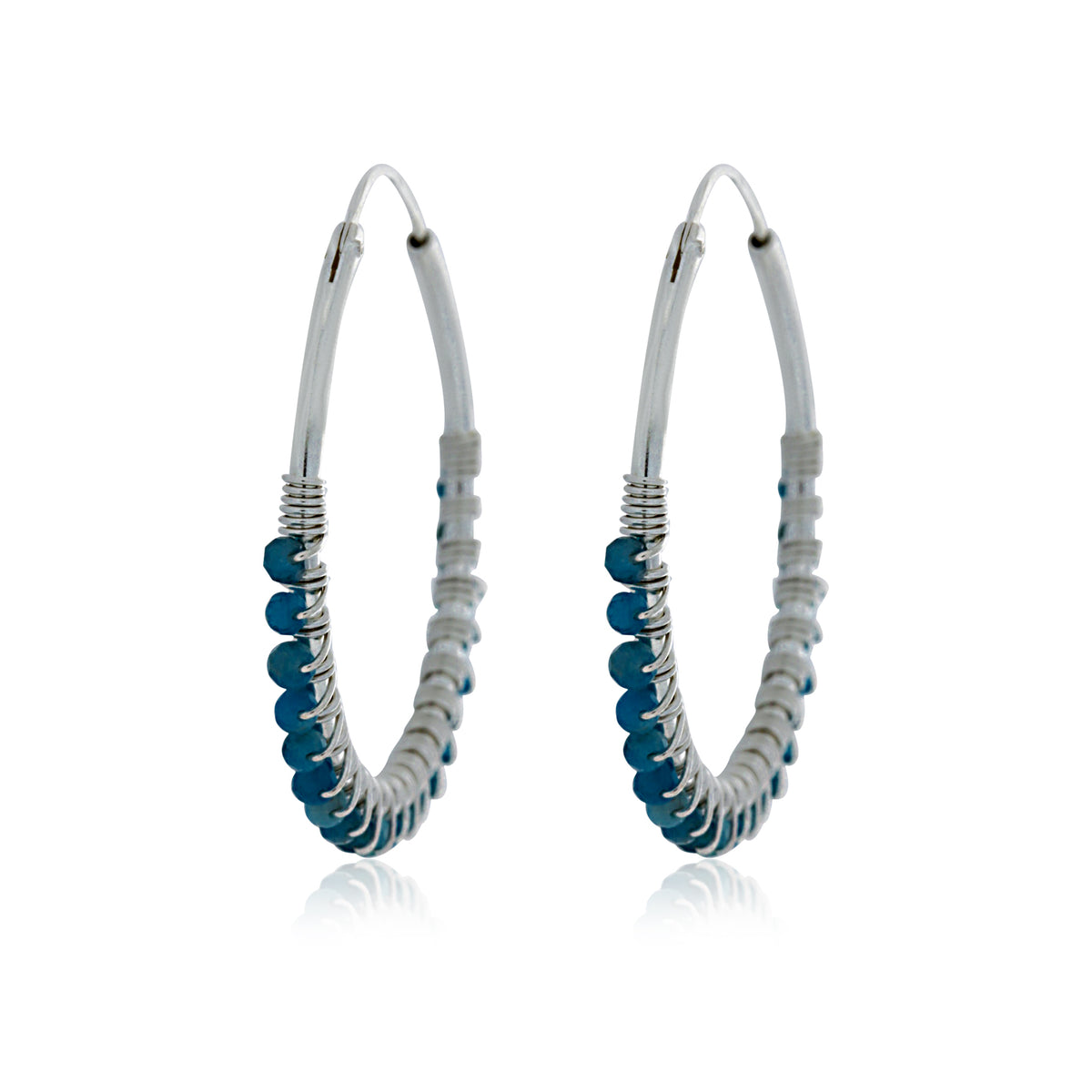 Silver Hoop Earrings With Apatite Beads