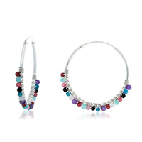 Silver Hoop Earrings With Coloured Beads