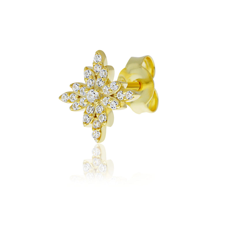 Yellow Gold Plated Cz Set Snowflake Cluster Studs