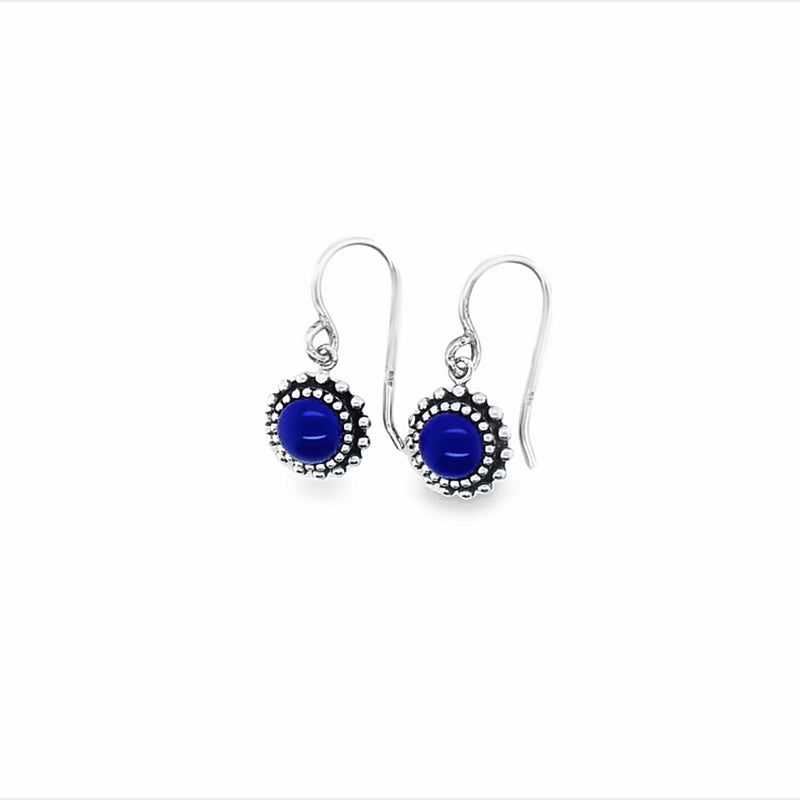 Sterling Silver Lapis Bezel Set Drop Earrings With Beaded Surround And Shephooks
