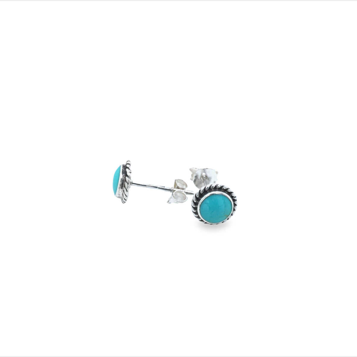 Onatah Sterling Silver Turquoise Bezel Set With Twisted Wire Surround Stud Earrings
