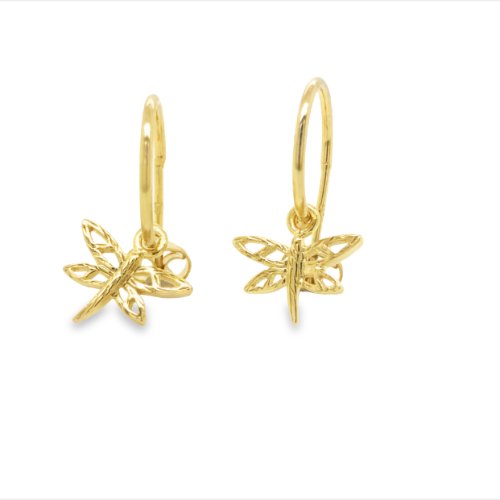 Onatah Sterling Silver Yellow Gold Plated Stud Hoop Earrings With Dragonfly Drop