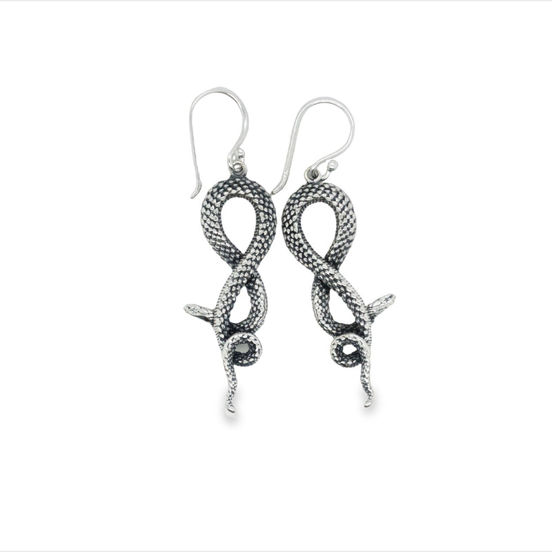 Onatah Sterling Silver Coiled Snake Drop Earrings With Shephooks