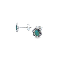 Onatah Sterling Silver Oval Turquoise Stud Earrings With Filigree Edge