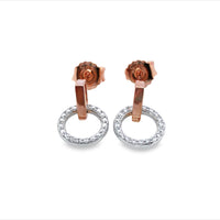 Rose Gold Plated Circle And Bar Cz Drop Stud Earrings