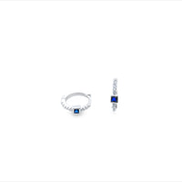 Olivia Sterling Silver Rhodium Plated Dark Blue And White Cz Set Huggies