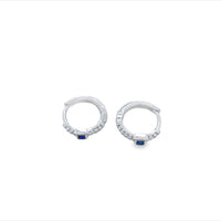 Olivia Sterling Silver Rhodium Plated Dark Blue And White Cz Set Huggies