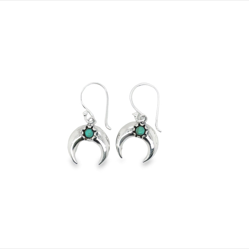Onatah Sterling Silver Turquoise Set Curved Horns Earrings With Shep Hooks