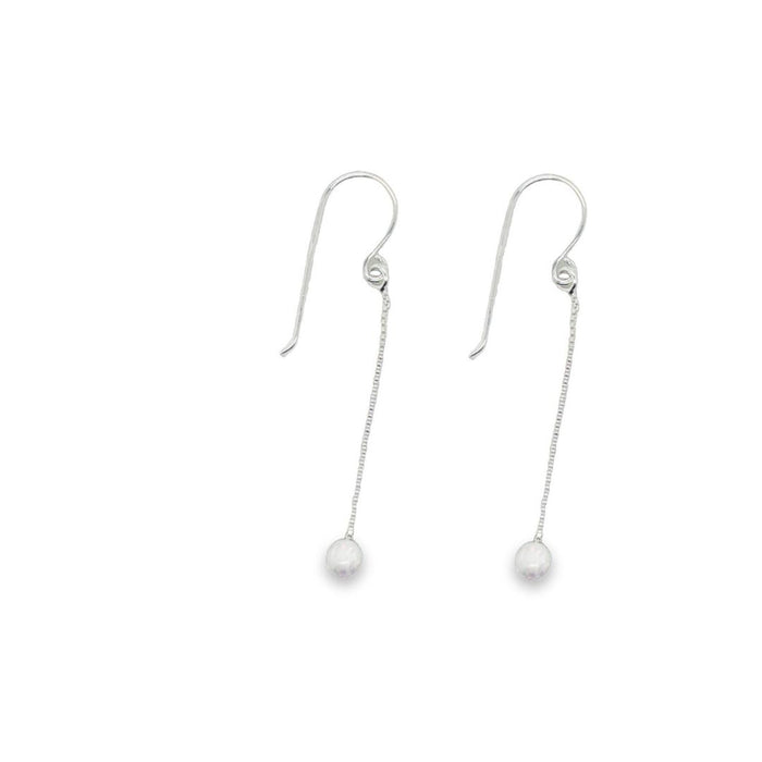 White Opalite Ball On Box Chain Drop Earrings
