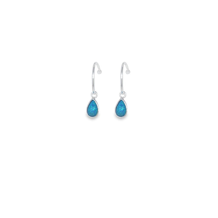 Blue Green Opalite Bezel Set Drop With Stud Hoop Earrings