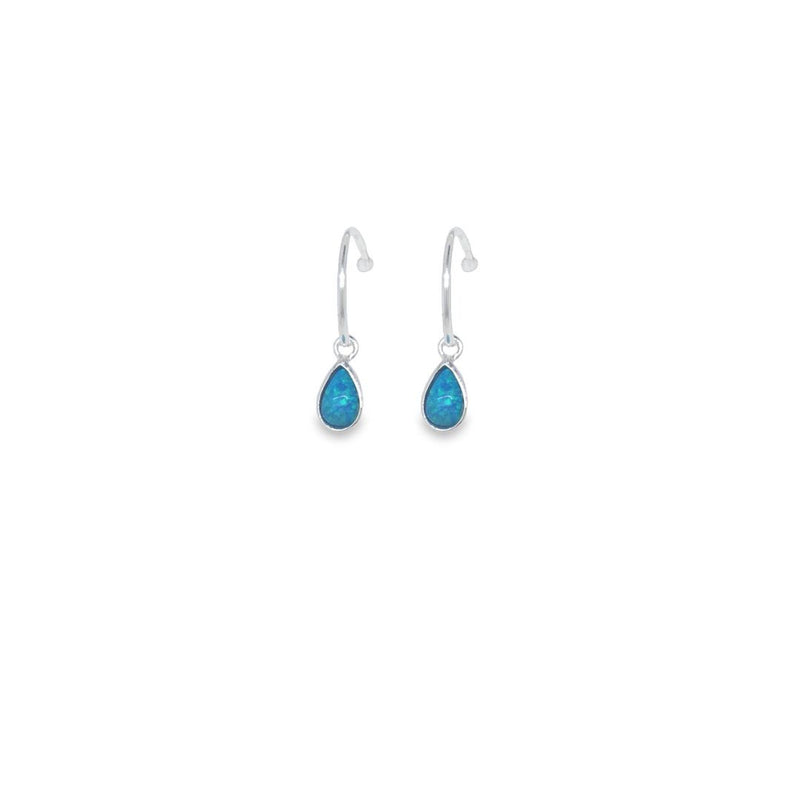 Blue Green Opalite Bezel Set Drop With Stud Hoop Earrings