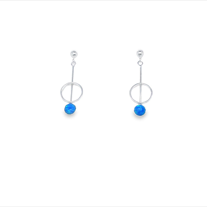 Blue Green Opalite Bezel Set Drop With Fixed Hook Earrings