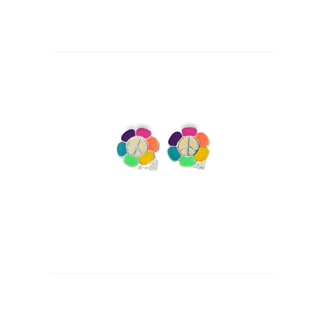 Flower Power With Peace Sign Stud Earrings