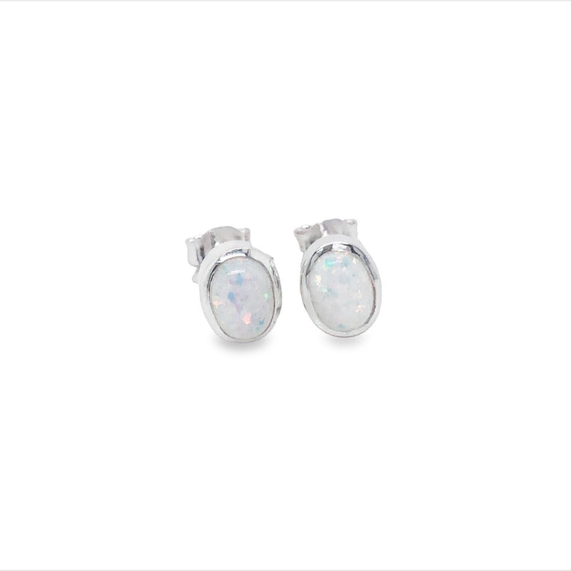 Onatah Sterling Silver White Opalite Oval Bezel Set Stud Earrings