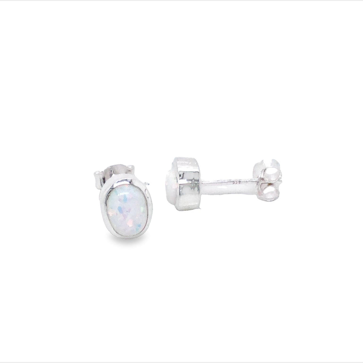 Onatah Sterling Silver White Opalite Oval Bezel Set Stud Earrings