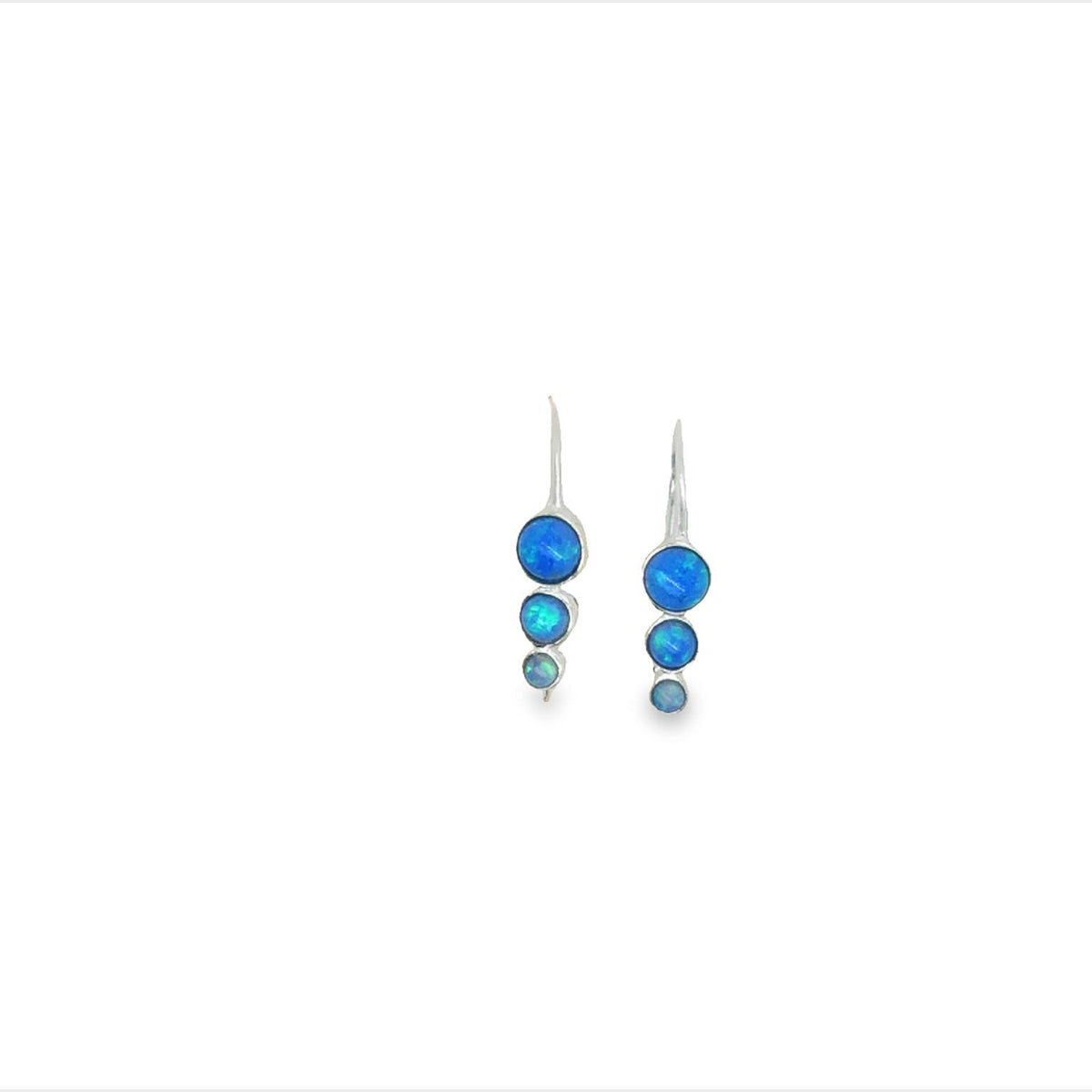 Blue Opalite 3 Bezel Set Drop Earrings With Fixed Shephooks
