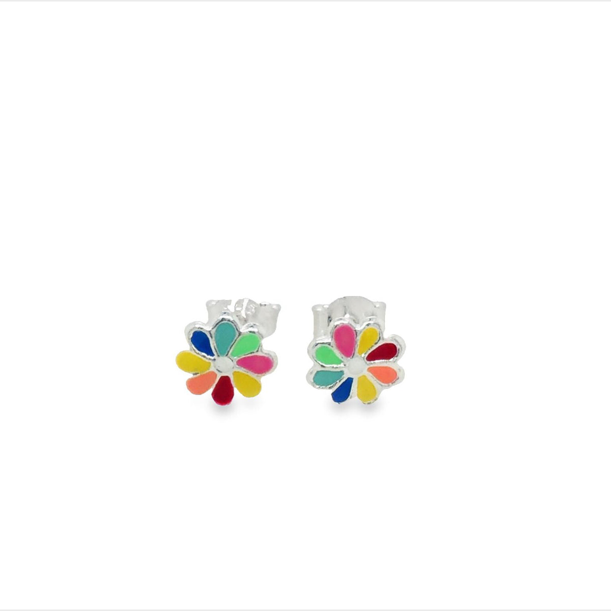 Silver Flower Power Multi Colour Stud Earrings