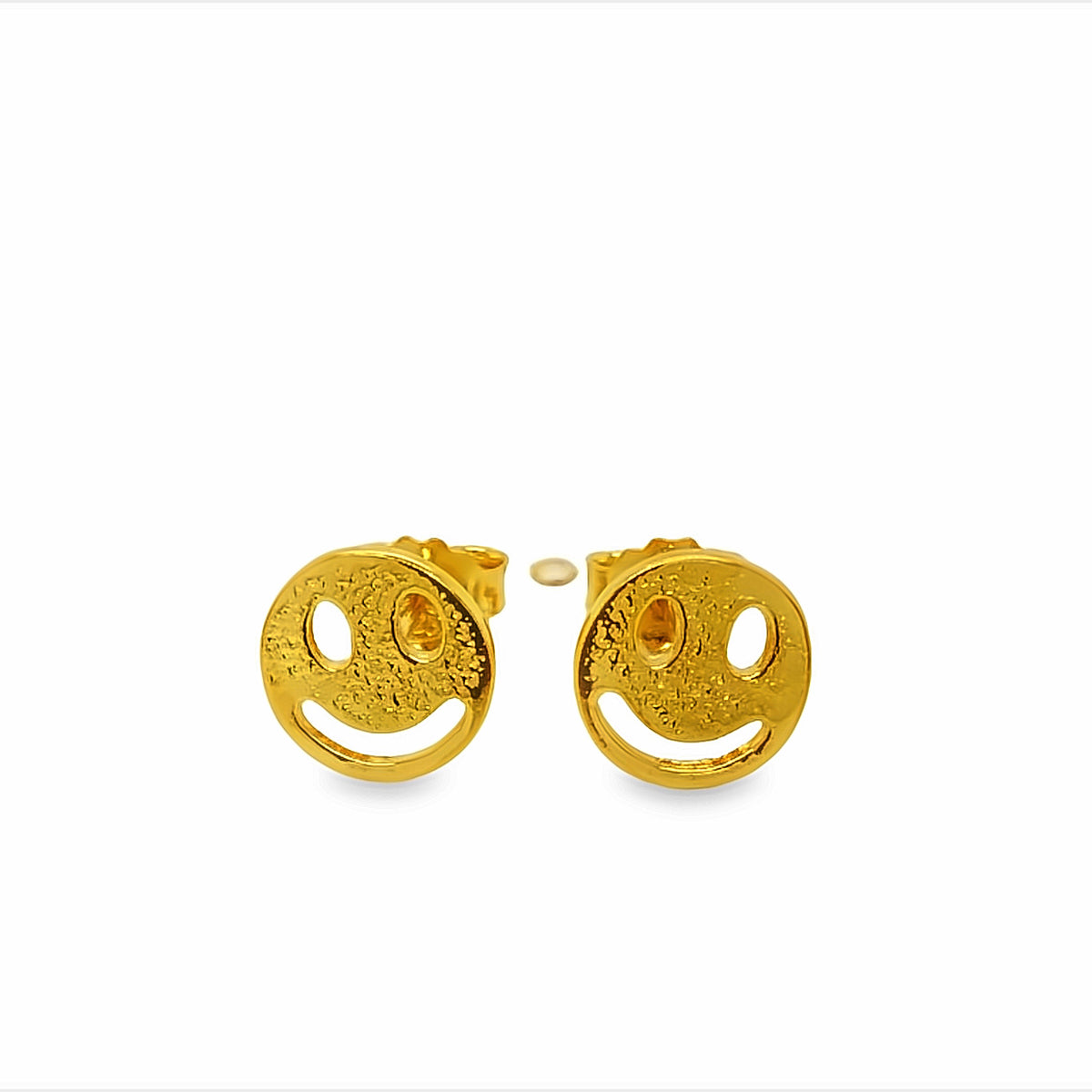 Silver Gold Plated Smiley Face With Textured Finish Stud Earrings