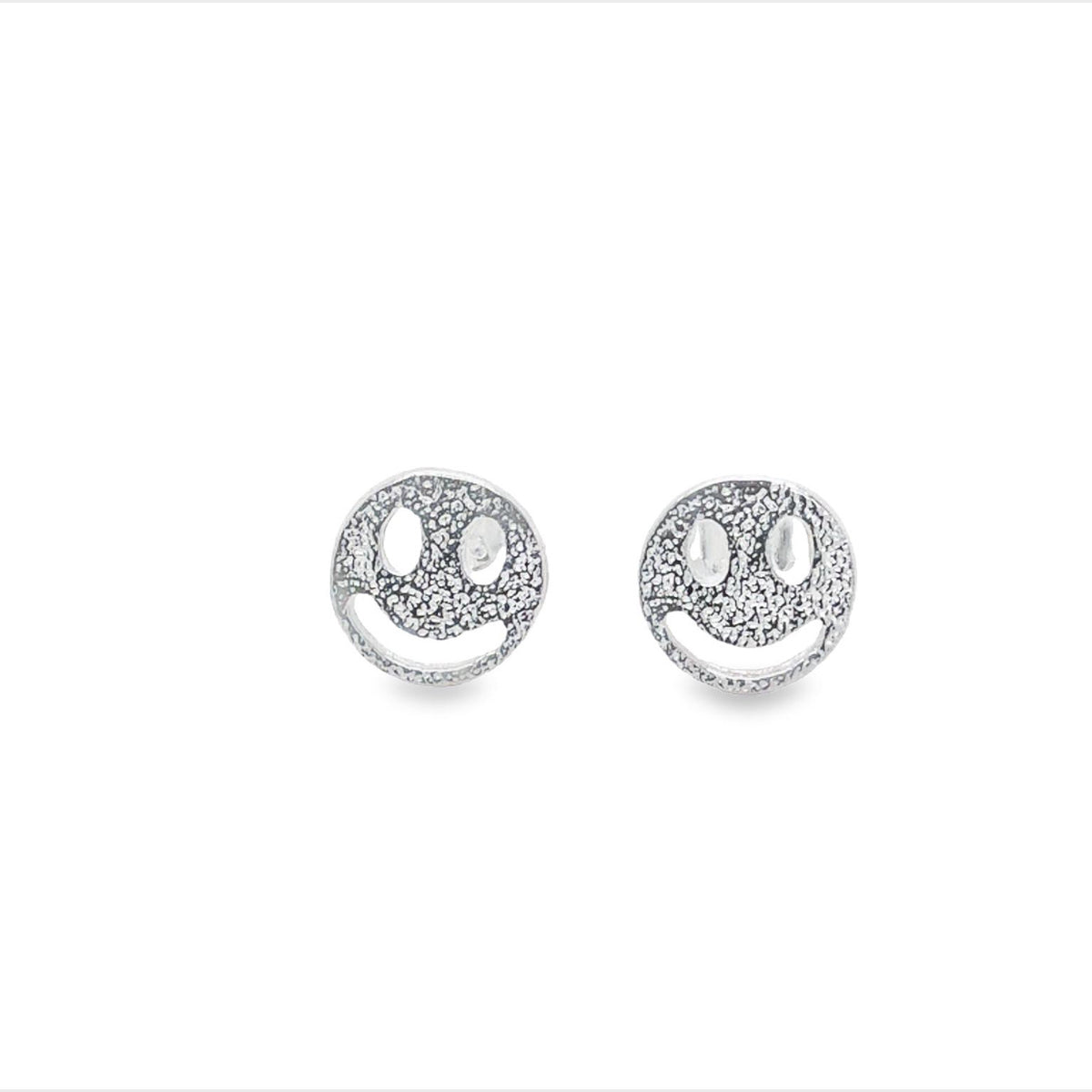 Silver Smiley Face With Textured Finish Stud Earrings