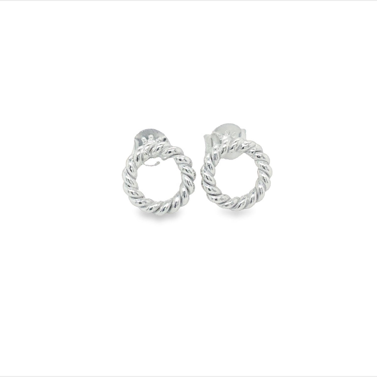 Silver Twisted Wire Circle Stud Earrings