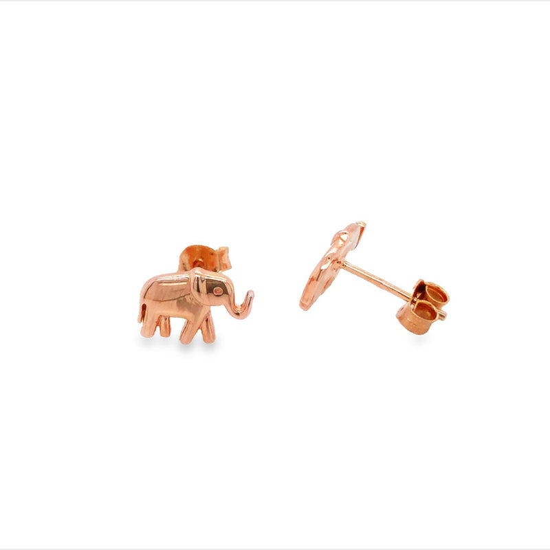 Silver Rose Gold Plated Elephant Stud Earrings