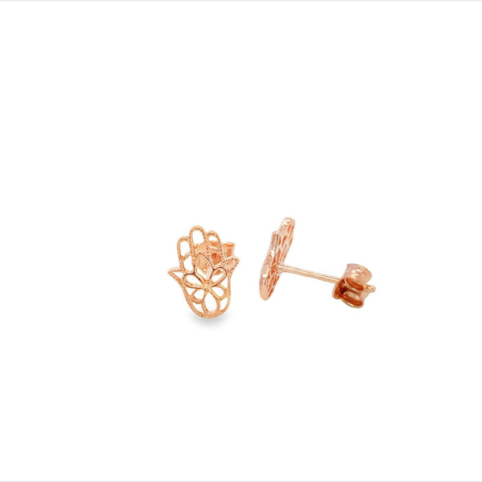 Sterling Silver Rose Gold Plated Hamsa Hand Stud Earrings