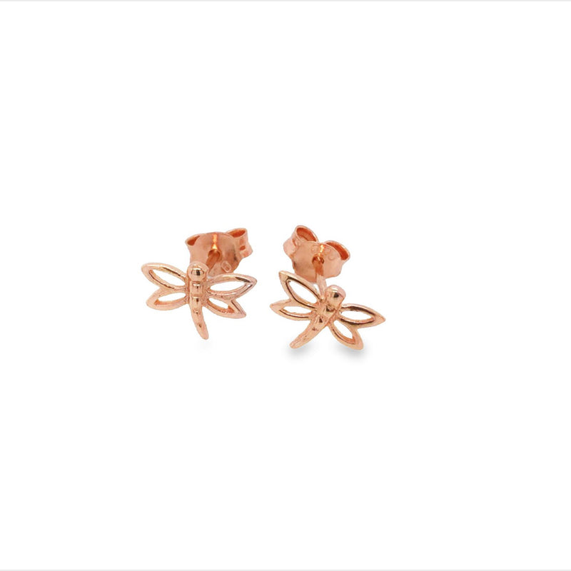 Sterling Silver Rose Gold Plated Dragonfly Stud Earrings