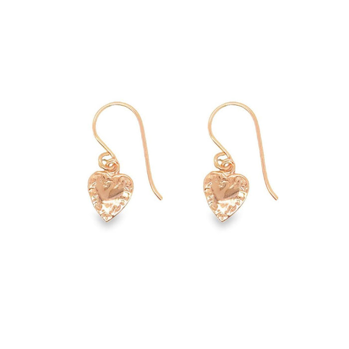 Silver Rose Gold Plated Heart Drop With Egnraved Filigree Edge Earrings With Shep Hooks