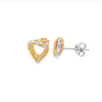 Silver Tri Tone Plated Heart Shaped Knot Stud Earrings
