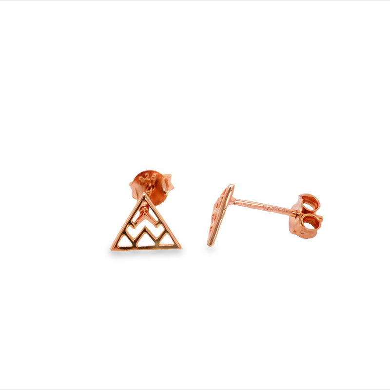 Silver Rose Gold Plated Triangle With Wavey Lines Stud Earrings