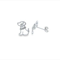 Silver Sitting Dog With Stone Set Collar Stud Earrings