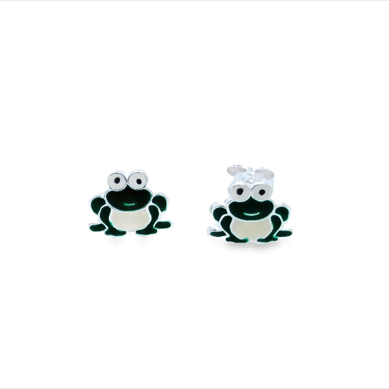 Silver Enamelled Frog Stud Earrings