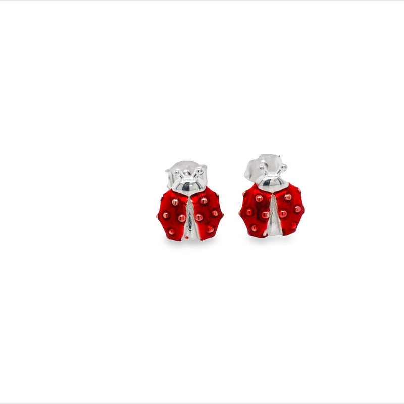 Silver Enamelled Red Ladybird Stud Earrings