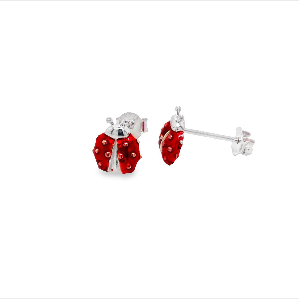 Silver Enamelled Red Ladybird Stud Earrings