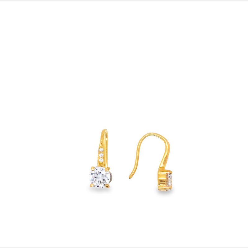 Silver Gold Plated Cz Set Fixed Hook Earrings